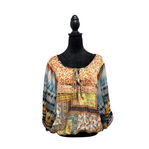 Ivy Jane Mixed Print Blouse Womens Large Multicolor Boho Tie Dye Top EUC